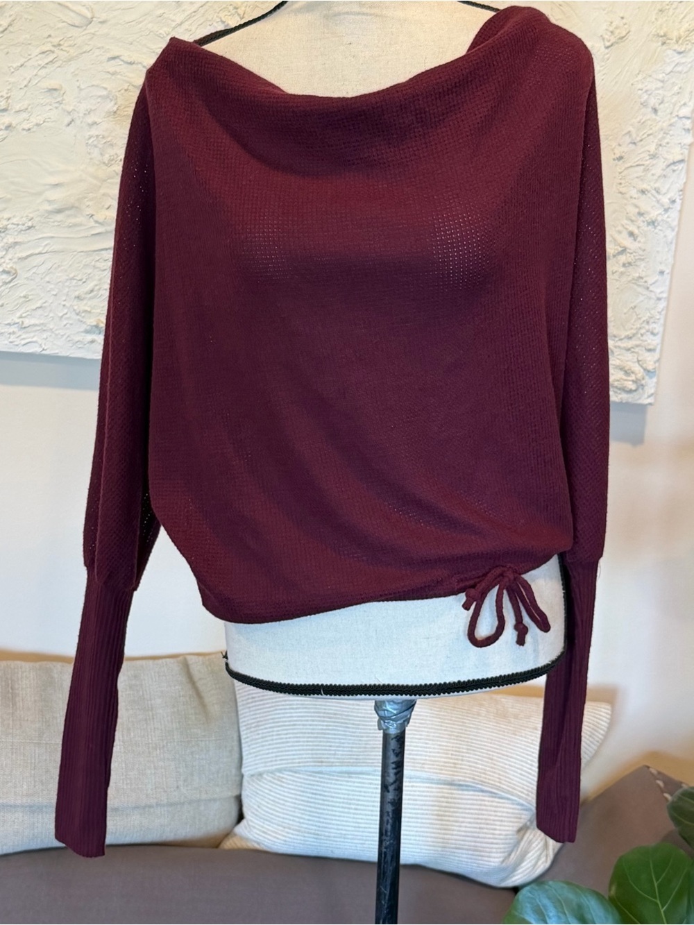 Urban Outfitters Waffle Knit Pullover Drawstring Top Raspberry Sz XS NWT